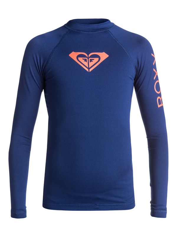 roxy, Girls 7-14 Whole Hearted Long Sleeve Rashguard, BLUE DEPTHS (bta0) 0 Girls 7-14 Whole Hearted Long Sleeve Rashguard Azul ERGWR03007 Roxy