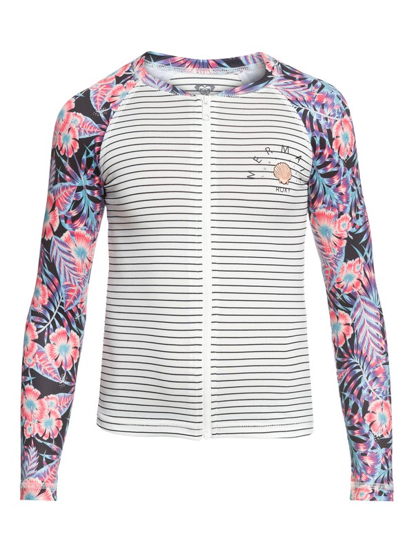 roxy, Sunset Only - Lycra manches longues zippé UPF 50 pour Fille 8-16 ans, MARSHMALLOW BASIC STRIPE 2 (wbt1) 0 Sunset Only - Lycra manches longues zippé UPF 50 pour Fille 8-16 ans Blanc ERGWR03076 Roxy