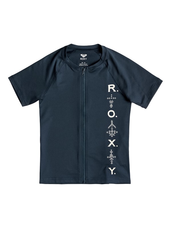 roxy, Girl's 7-14 Desert Rocker Short sleeve UPF 50 Front Zip Rashguard, DRESS BLUES (btk0) 0 Girl's 7-14 Desert Rocker Short sleeve UPF 50 Front Zip Rashguard Blue ERGWR03096 Roxy