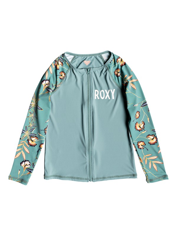 roxy, Girl's 7-14 Born In Waves Long Sleeve UPF 50 Zipped Rash Guard, TRELLIS BIRD FLOWER YOUTH (bkw9) 0 Girl's 7-14 Born In Waves Long Sleeve UPF 50 Zipped Rash Guard Blue ERGWR03102 Roxy