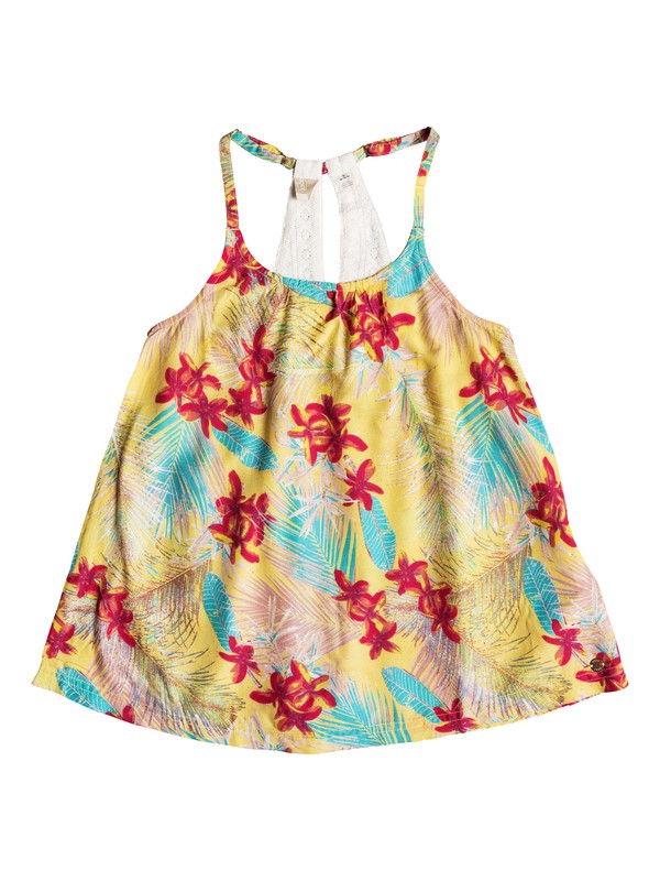 roxy, Girls 7-14 Light Tonight Strappy Top, SUNSHINE TIARE FOWERS (yeq6) 0 Girls 7-14 Light Tonight Strappy Top Yellow ERGWT03030 Roxy