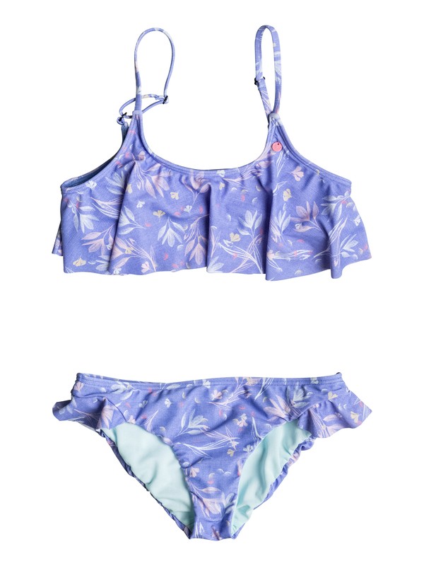 roxy, Girls 7-14 Denim Babe Flutter Bikini Set, BLEACHED DENIM BOTANIC GARDEN (pmk6) 0 Girls 7-14 Denim Babe Flutter Bikini Set ERGX203095 Roxy