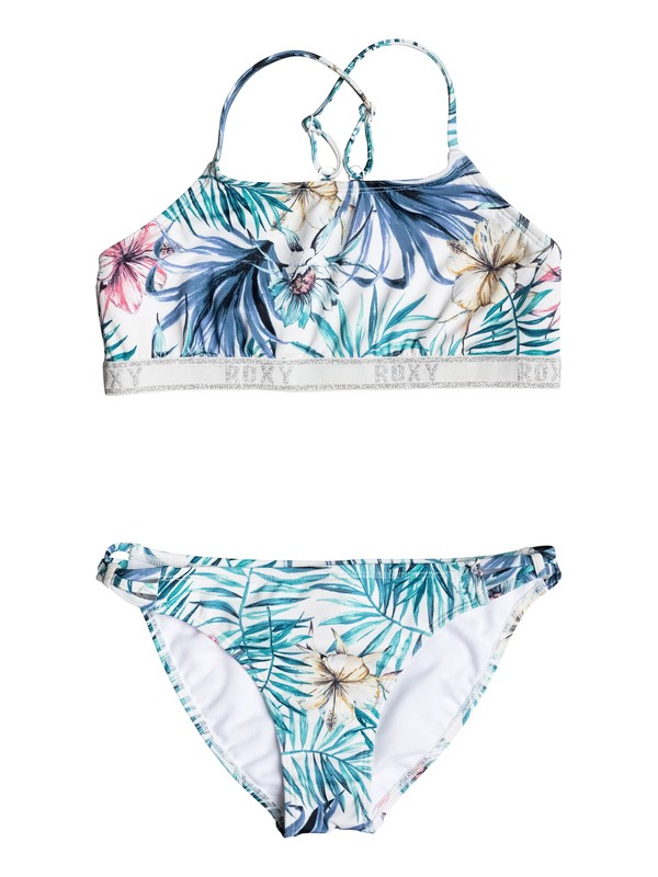 roxy, Girl's 7-14 Blingbling Surf Crop Top Bikini Set, MARSHMALLOW BELHARRA FLOWER (wbt6) 0 Girl's 7-14 Blingbling Surf Crop Top Bikini Set ERGX203103 Roxy