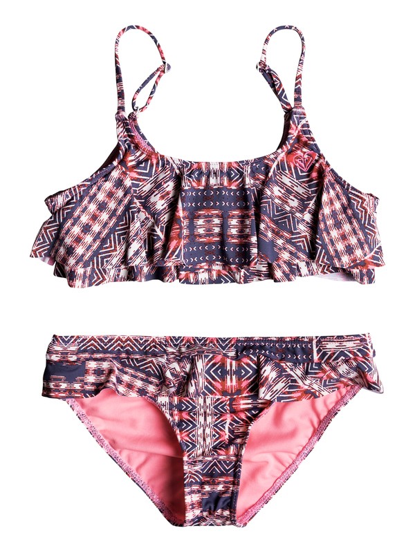roxy, Girls 7-14 Wavy Beach Flutter Bikini Set, MARSHMALLOW MEXICAN RUG (wbt6) 0 Girls 7-14 Wavy Beach Flutter Bikini Set ERGX203112 Roxy