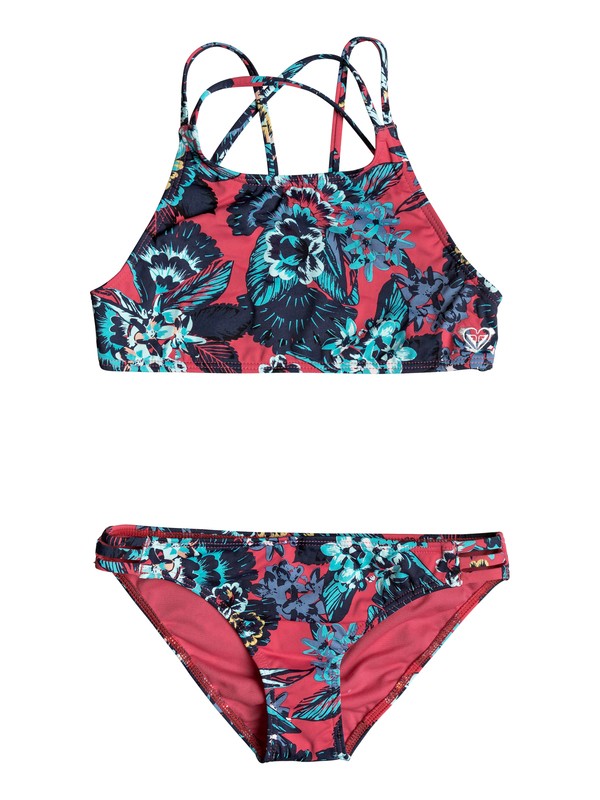 roxy, Girl's 7-14 Let The Surf Crop Top Bikini Set, ROUGE RED MAHNA MAHNA (mlj5) 0 Girl's 7-14 Let The Surf Crop Top Bikini Set ERGX203119 Roxy