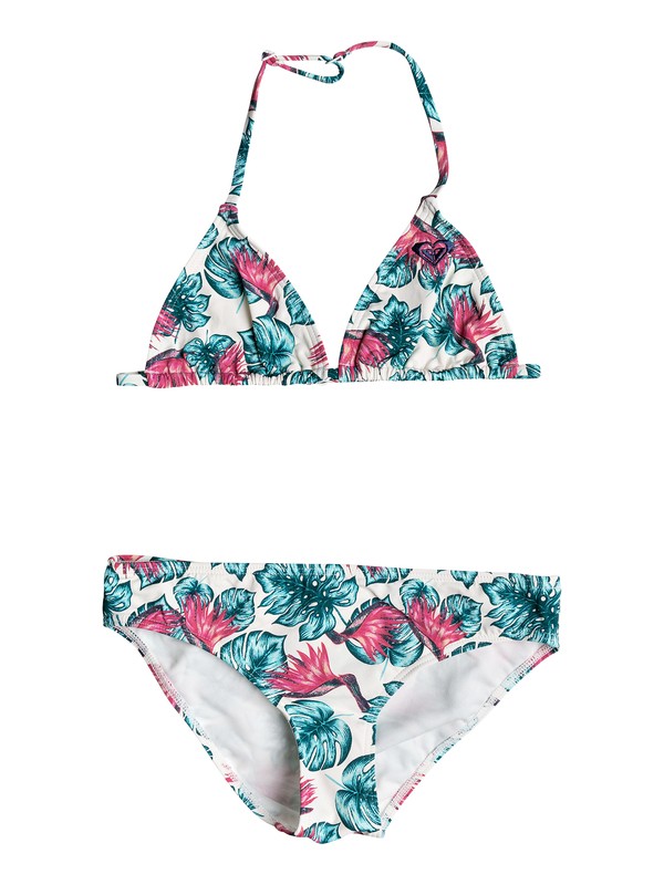roxy, Beach Days - Tiki Tri Bikini Set for Girls 8-16, MARSHMALLOW ABYSSAL TROPICAL (xwgr) 0 Beach Days - Tiki Tri Bikini Set for Girls 8-16 White ERGX203141 Roxy