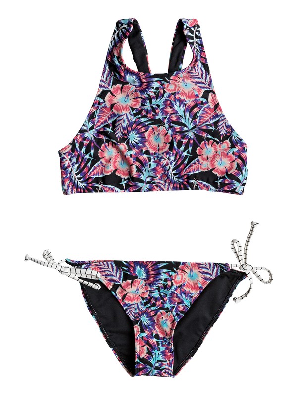 roxy, Girls 7-14 Surfing Miami Crop Top Bikini Set, ANTHRACITE TROPICAL DREAM (kvj9) 0 Girls 7-14 Surfing Miami Crop Top Bikini Set ERGX203164 Roxy