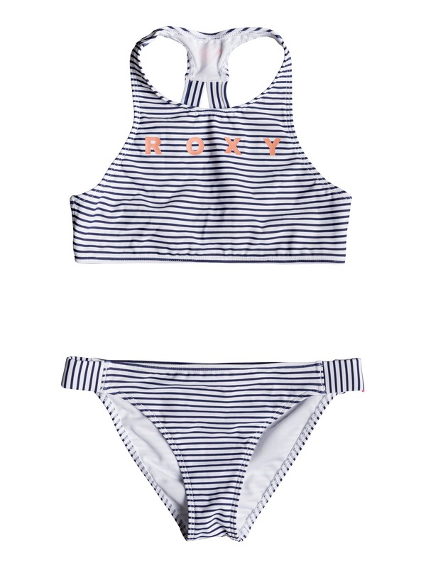 roxy, Surfing Free - Conjunto de Bikini Crop Top para Chicas 8-16, MEDIEVAL BLUE COSY STRIPES SWI (bte4) 0 Surfing Free - Conjunto de Bikini Crop Top para Chicas 8-16 Azul ERGX203188 Roxy