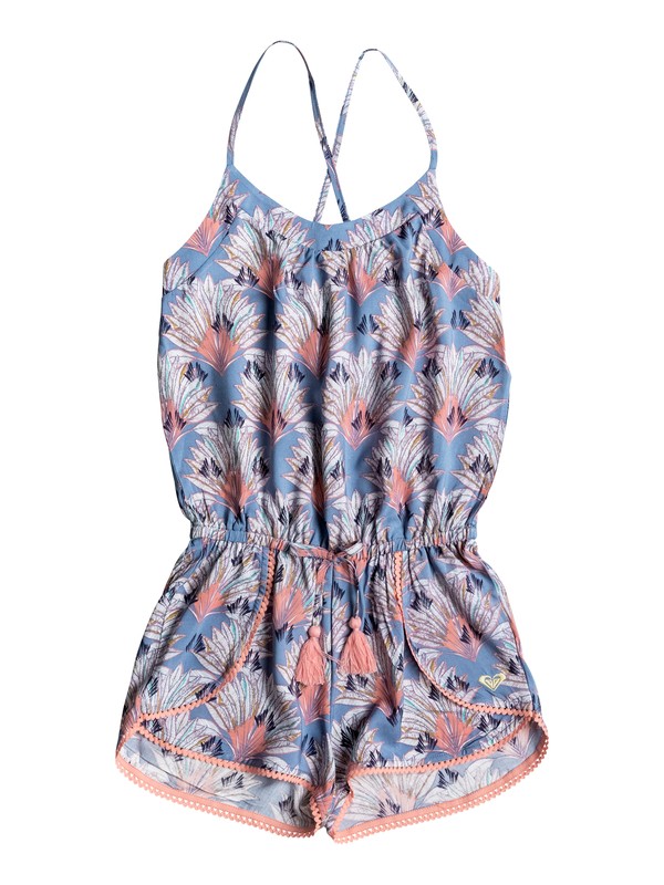 roxy, Girls 7-14 Cuba Girl Romper, CAPTAINS BLUE PEACOCK PALM.AI (bme6) 0 Girls 7-14 Cuba Girl Romper ERGX603009 Roxy