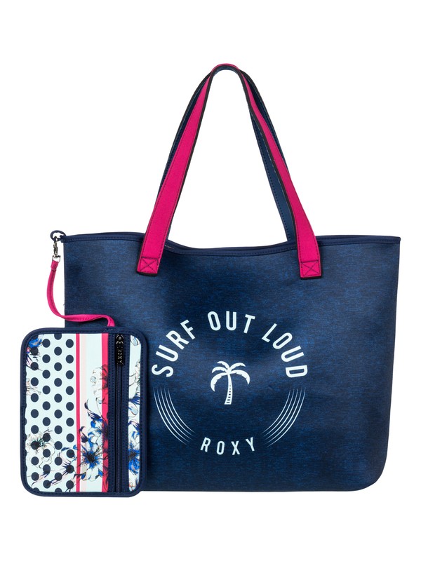 roxy, Inside The Rock Reversible Neoprene Beach Bag, BLUE LIGHT RAIN DAZE SMALL (bek7) 0 Inside The Rock Reversible Neoprene Beach Bag ERJBT03088 Roxy