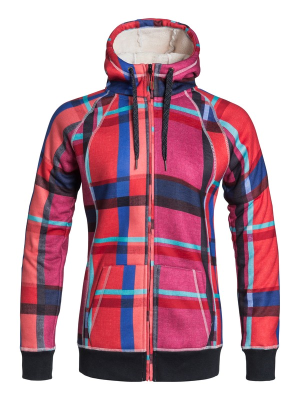 roxy, Resin Bonded Sherpa Zip-Up Hoodie, MAUNA PLAID (kvj1) 0 Resin Bonded Sherpa Zip-Up Hoodie ERJFT03149 Roxy