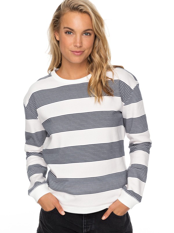 roxy, Echo Moments Pullover Sweatshirt, MARSHMALLOW DRESS BLUE DOCKER (wbt4) 0 Echo Moments Pullover Sweatshirt White ERJFT03757 Roxy