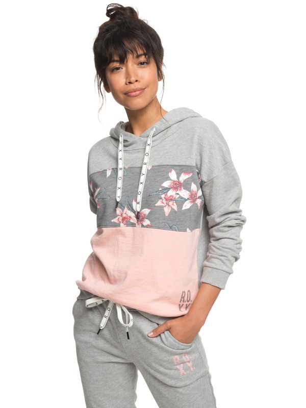 roxy, Inside Cocoon - Hoodie voor Dames, CHARCOAL HEATHER FLOWER FIELD (kpg6) 0 Inside Cocoon - Hoodie voor Dames Black ERJFT03822 Roxy