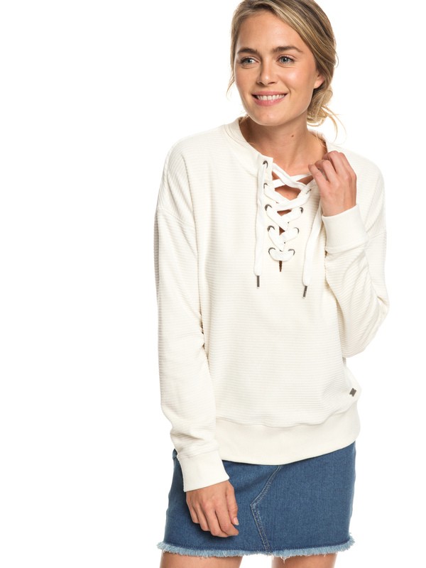 roxy, Lucky Sunshine Lace-Up Velour Sweatshirt, MARSHMALLOW (wbt0) 0 Lucky Sunshine Lace-Up Velour Sweatshirt White ERJFT03927 Roxy