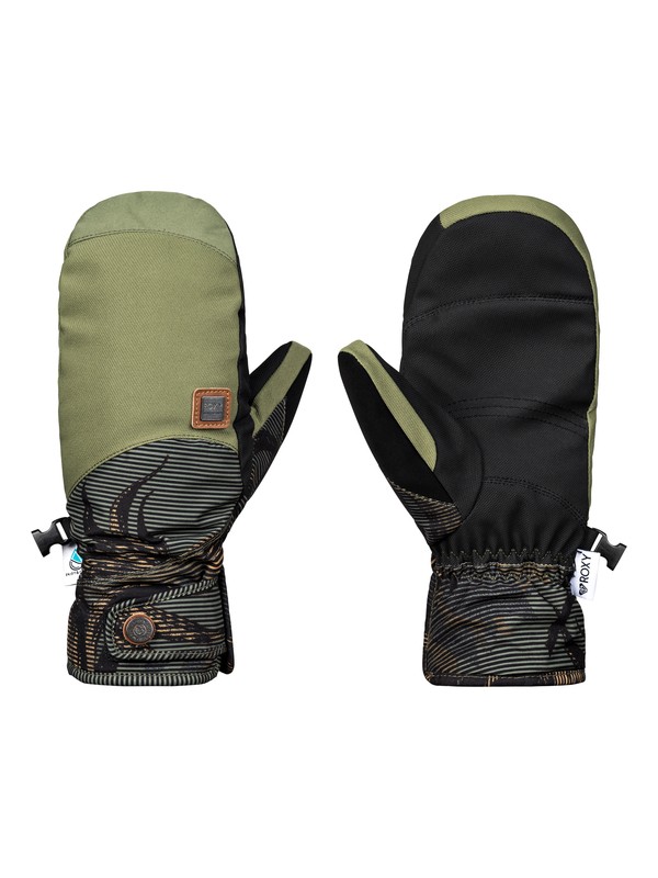 roxy, Vermont - Ski/Snowboard Mittens, FOUR LEAF CLOVER_SWELL FLOWERS (gph2) 0 Vermont - Ski/Snowboard Mittens Green ERJHN03102 Roxy