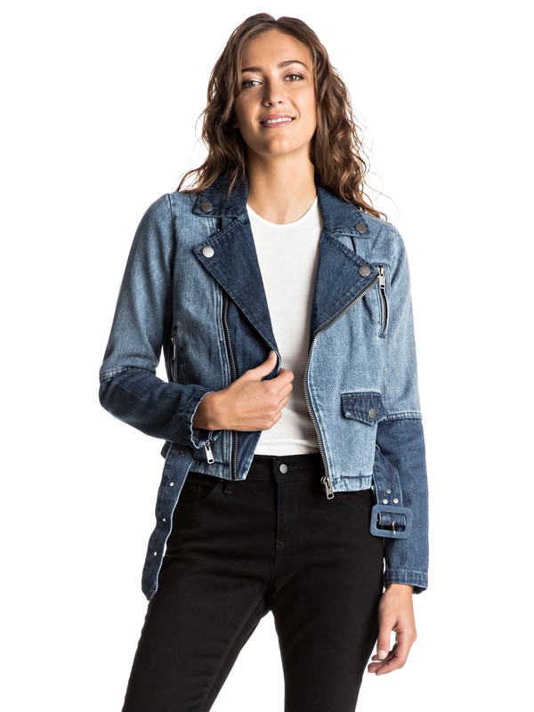 Ogeia - Two-Tone Denim Jacket ERJJK03164 0 Ogeia Denim Moto Jacket ERJJK03164 Roxy