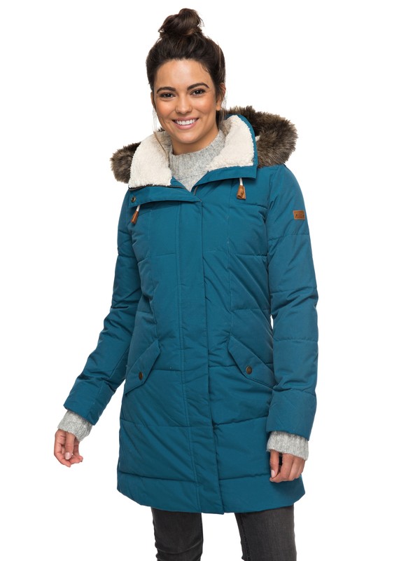 roxy, Ellie 5K - Wasserdichte, lang geschnittene Jacke mit Kapuze für Frauen, INK BLUE (bsf0) 0 Ellie 5K - Wasserdichte, lang geschnittene Jacke mit Kapuze für Frauen Blau ERJJK03186 Roxy