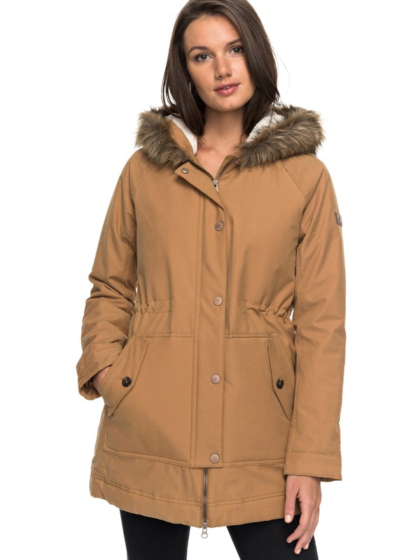 roxy, Mountain Song - Lange Jas met Capuchon en Imitatiebont, TOBACCO BROWN (cmk0) 0 Mountain Song - Lange Jas met Capuchon en Imitatiebont Brown ERJJK03195 Roxy