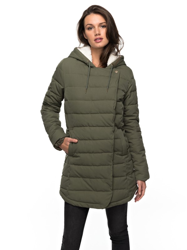 roxy, Glassy Coast - Waterafstotende Gevoerde Parka, DUSTY OLIVE (gpb0) 0 Glassy Coast - Waterafstotende Gevoerde Parka Green ERJJK03204 Roxy