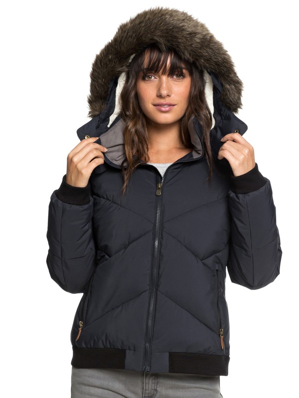 roxy, Hanna - Waterproof Hooded Bomber Jacket for Women, TRUE BLACK (kvj0) 0 Hanna - Waterproof Hooded Bomber Jacket for Women Black ERJJK03238 Roxy