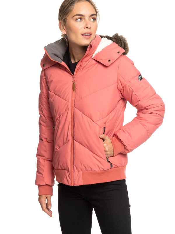 roxy, Hanna Water Repellent Hooded Bomber Jacket, DUSTY CEDAR (mmr0) 0 Hanna Water Repellent Hooded Bomber Jacket Pink ERJJK03238 Roxy