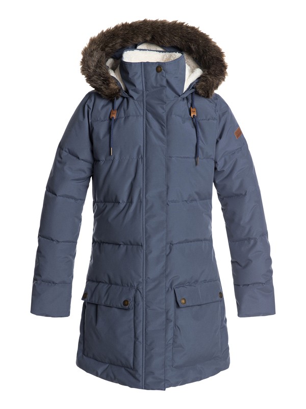 roxy, Ellie - Waterproof Hooded Longline Puffer Jacket for Women, CROWN BLUE (bqy0) 0 Ellie - Waterproof Hooded Longline Puffer Jacket for Women Blue ERJJK03239 Roxy