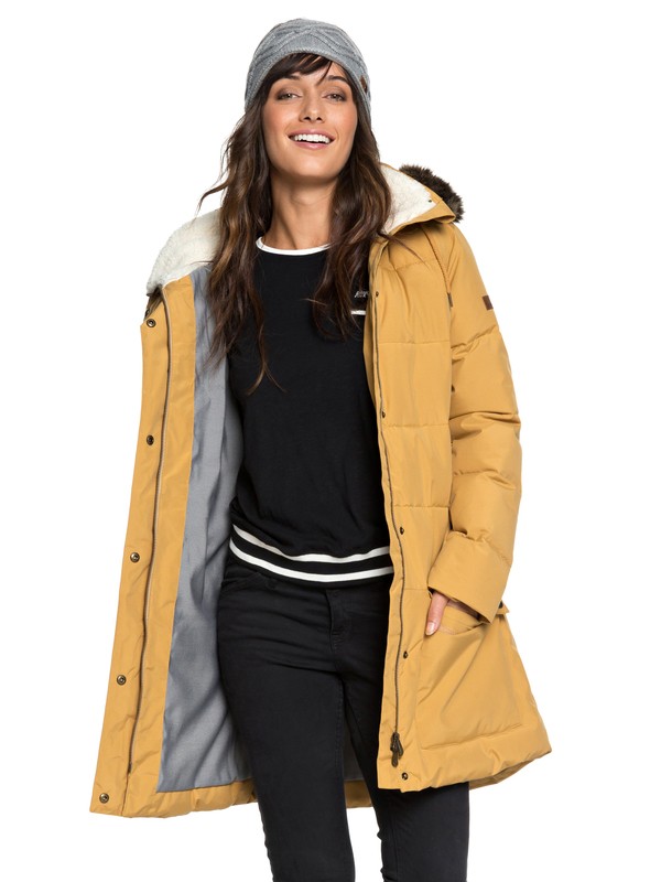 roxy, Ellie Water Repellent Hooded Longline Puffa Jacket, APPLE CINNAMON (cll0) 0 Ellie Water Repellent Hooded Longline Puffa Jacket Brown ERJJK03239 Roxy
