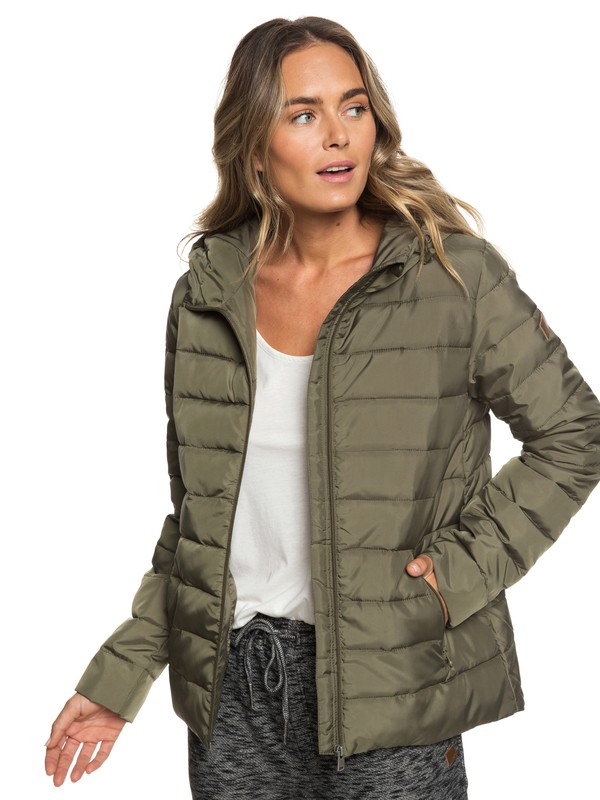 roxy, Rock Peak Water-Repellent Hooded Padded Jacket, BURNT OLIVE (gpz0) 0 Rock Peak Water-Repellent Hooded Padded Jacket Green ERJJK03250 Roxy