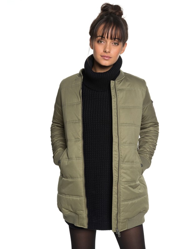 roxy, Fade Out - Wasserabweisende, länger geschnittene, wattierte Bomberjacke für Frauen, BURNT OLIVE (gpz0) 0 Fade Out - Wasserabweisende, länger geschnittene, wattierte Bomberjacke für Frauen Grün ERJJK03255 Roxy