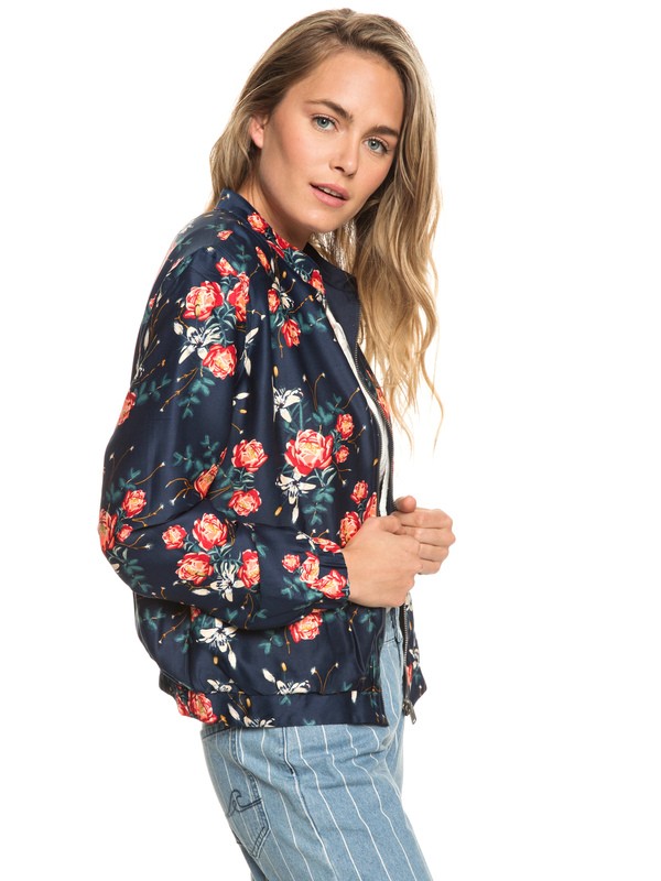 roxy, Hidden Star Reversible Sateen Bomber Jacket, DRESS BLUE GARDEN LILY (btk9) 0 Hidden Star Reversible Sateen Bomber Jacket Blue ERJJK03278 Roxy