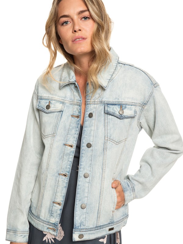 roxy, Midnight Drive - Denim Boyfriend Jack voor Dames, BLEACHED BLUE (bezw) 0 Midnight Drive - Denim Boyfriend Jack voor Dames Blue ERJJK03279 Roxy
