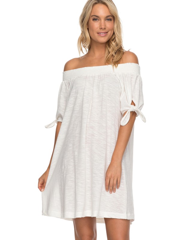 roxy, Bright Blue Sky - Off The Shoulder Dress for Women, MARSHMALLOW (wbt0) 0 Bright Blue Sky - Off The Shoulder Dress for Women White ERJKD03161 Roxy