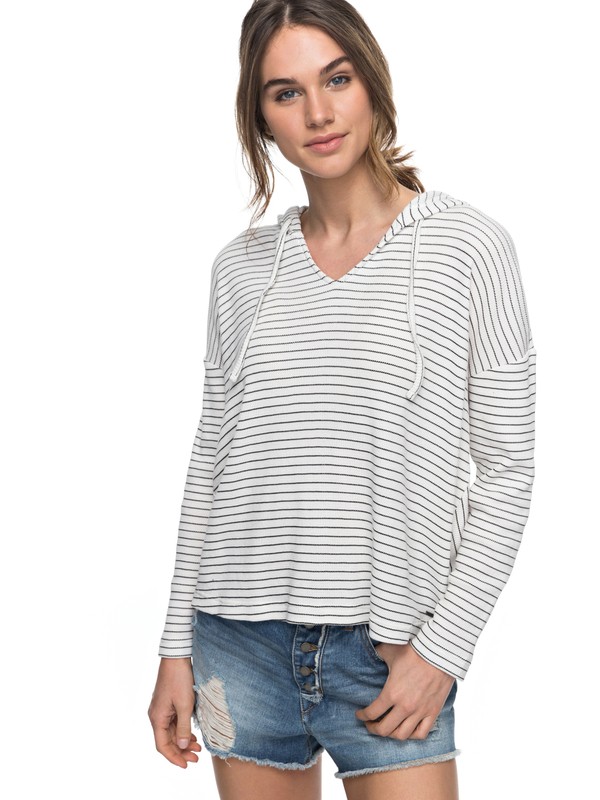roxy, Lovely Aside Stripe Long Sleeve Hooded Top, MARSHMALLOW COAST STRIPE (wbt3) 0 Lovely Aside Stripe Long Sleeve Hooded Top ERJKT03270 Roxy