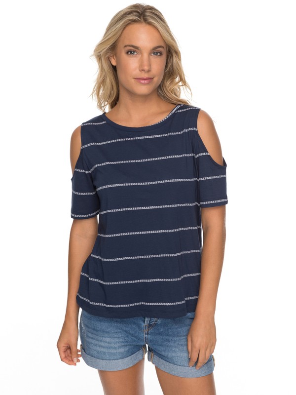 roxy, Uptown Sun Cold Shoulder Tee, DRESS BLUES BOAT STRIPES (btk5) 0 Uptown Sun Cold Shoulder Tee Blue ERJKT03358 Roxy