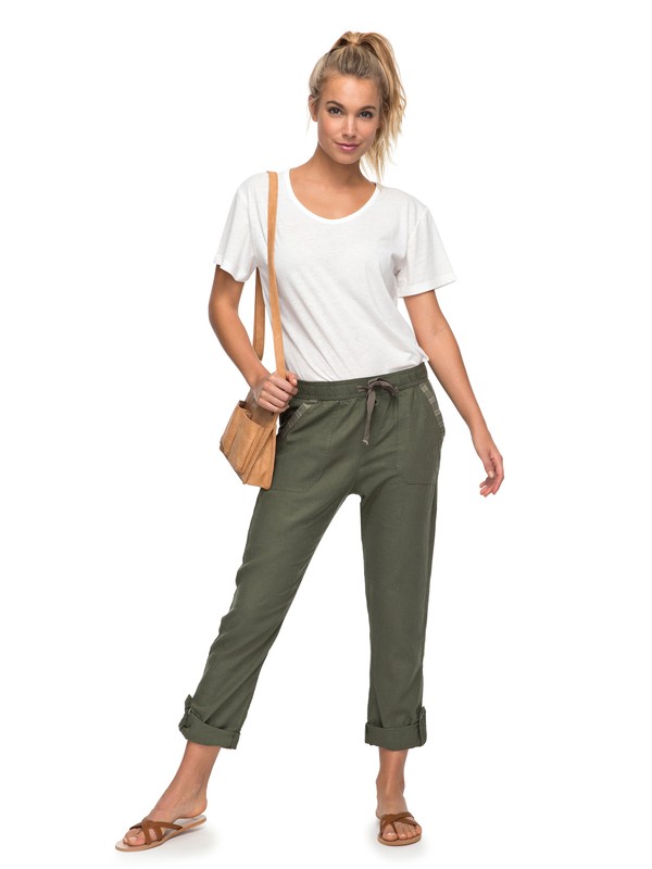roxy, Symphony Lover Linen Pants, DUSTY OLIVE (gpb0) 0 Symphony Lover Linen Pants Green ERJNP03121 Roxy