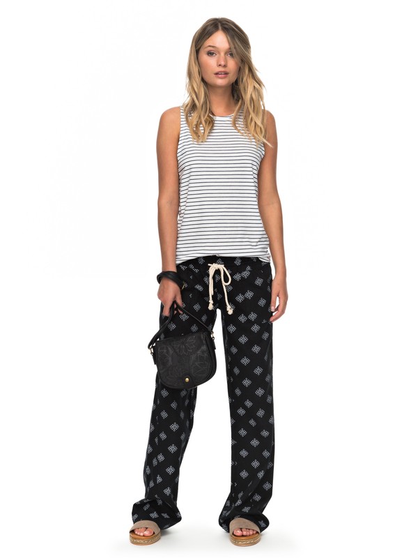 roxy, Oceanside Flared Linen Pants, ANTHRACITE PEARLY TILES (kvj6) 0 Oceanside Flared Linen Pants ERJNP03155 Roxy
