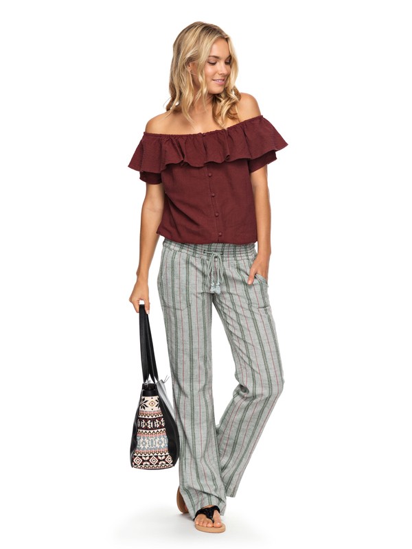 roxy, Pantalones de Playa Acampanados Oceanside, THYME SOUTH BORDER (cqy4) 0 Pantalones de Playa Acampanados Oceanside Marrón ERJNP03178 Roxy