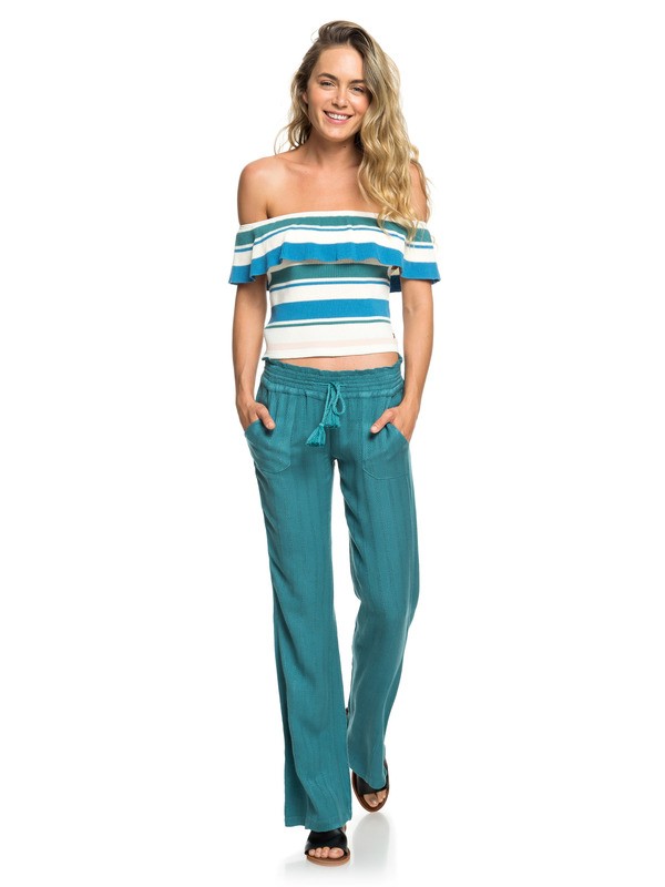 roxy, Oceanside Flared Linen Pants, BRITTANY BLUE (blz0) 0 Oceanside Flared Linen Pants Blue ERJNP03184 Roxy