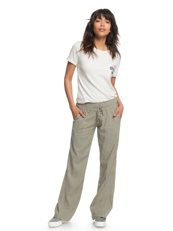 roxy, Oceanside Flared Beach Pants, BURNT OLIVE (gpz0) 0 Oceanside Flared Beach Pants Green ERJNP03190 Roxy