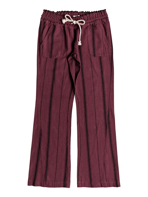 roxy, Oceanside Flared Linen Pants, OXBLOOD RED TEA PARTY STRIPE (rre3) 0 Oceanside Flared Linen Pants Red ERJNP03210 Roxy