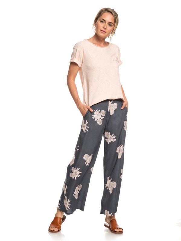 roxy, Midnight Avenue Wide Leg Viscose Pants, TURBULENCE ROSE AND PEARLS (kym7) 0 Midnight Avenue Wide Leg Viscose Pants Black ERJNP03227 Roxy