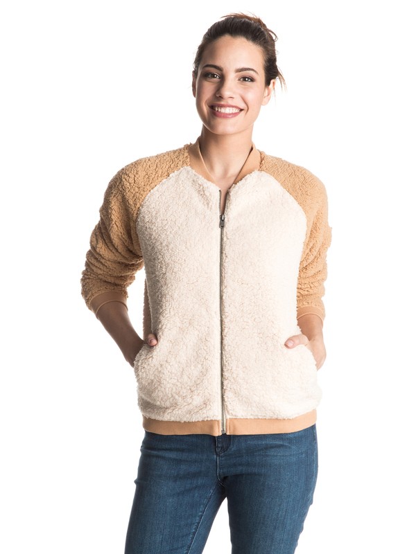 roxy, Winter Night - Pluche Fleece Jack, ANGORA (tee0) 0 Winter Night - Pluche Fleece Jack Beige ERJPF03021 Roxy