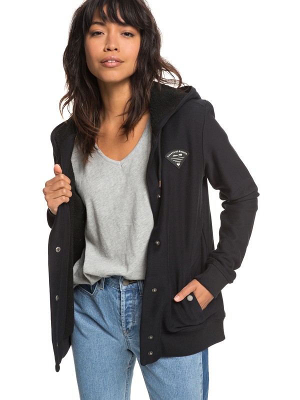 roxy, Wind Swept Button-Up Hooded Jacket, TRUE BLACK (kvj0) 0 Wind Swept Button-Up Hooded Jacket Black ERJPF03038 Roxy