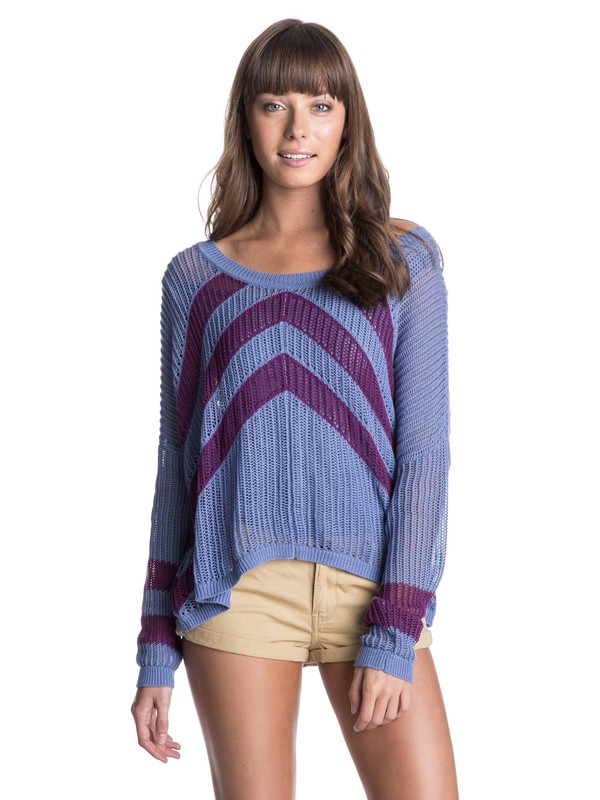 roxy, Rocky Point Stripe Sweater, LIGHT DENIM (pmk0) 0 Rocky Point Stripe Sweater ERJSW03038 Roxy