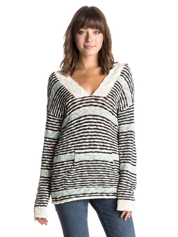 roxy, Warm Heart Stripe Hooded Pancho Sweater, WH STRIPE TRUE BLACK (kvj3) 0 Warm Heart Stripe Hooded Pancho Sweater ERJSW03118 Roxy