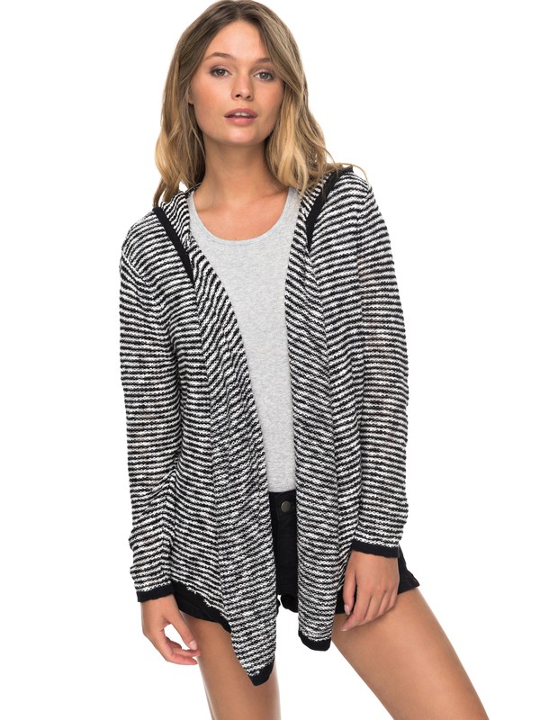 roxy, Vermont Escape Stripe Hooded Cardigan, ANTHRACITE BASIC BICO STRIPES (kvj3) 0 Vermont Escape Stripe Hooded Cardigan Black ERJSW03256 Roxy