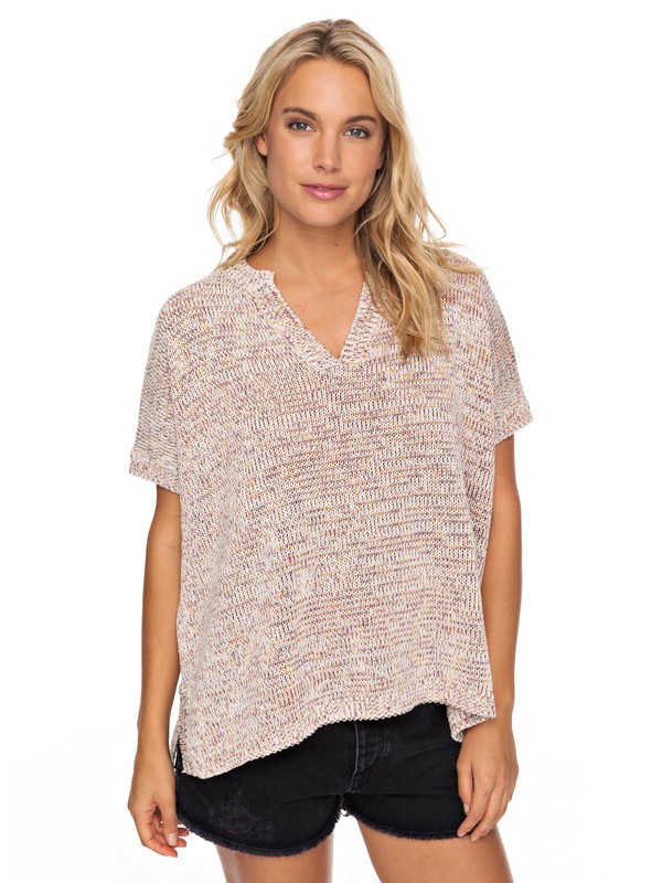 roxy, Tombstone Memory Short Sleeve Sweater, MULTICO (wbt0) 0 Tombstone Memory Short Sleeve Sweater White ERJSW03262 Roxy