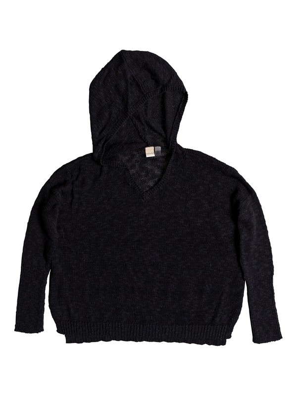 roxy, Sandy Bay Beach Knitted Hooded Poncho, TRUE BLACK (kvj0) 0 Sandy Bay Beach Knitted Hooded Poncho Black ERJSW03297 Roxy