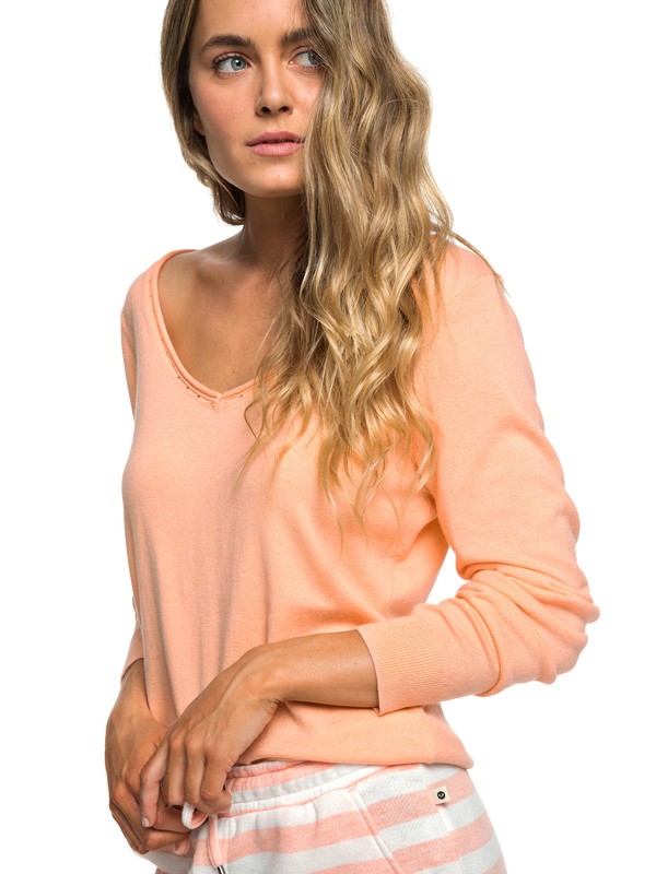 roxy, Soho Coffee Break - Pull col V pour Femme, SALMON (mfg0) 0 Soho Coffee Break - Pull col V pour Femme Rose ERJSW03317 Roxy