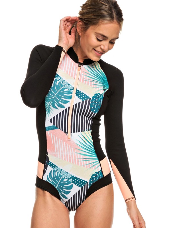 roxy, 1mm POP Surf Long Sleeve Back Zip Bikini Cut Shorty for Women, BLACK (kvd0) 0 1mm POP Surf Long Sleeve Back Zip Bikini Cut Shorty for Women Black ERJW403021 Roxy